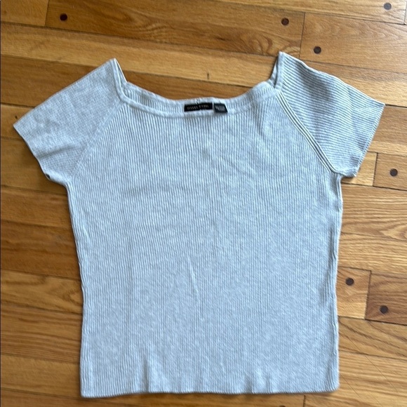 Jeanne Pierre Gray Ribbed Knit Cotton Short Sleeve Sweater Women XL - Picture 1 of 3